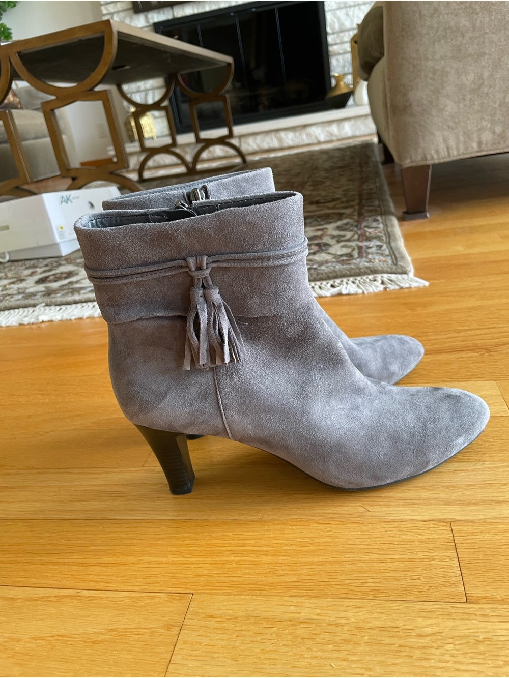 Bandolino Gray Suede Tassel Ankle Boots
